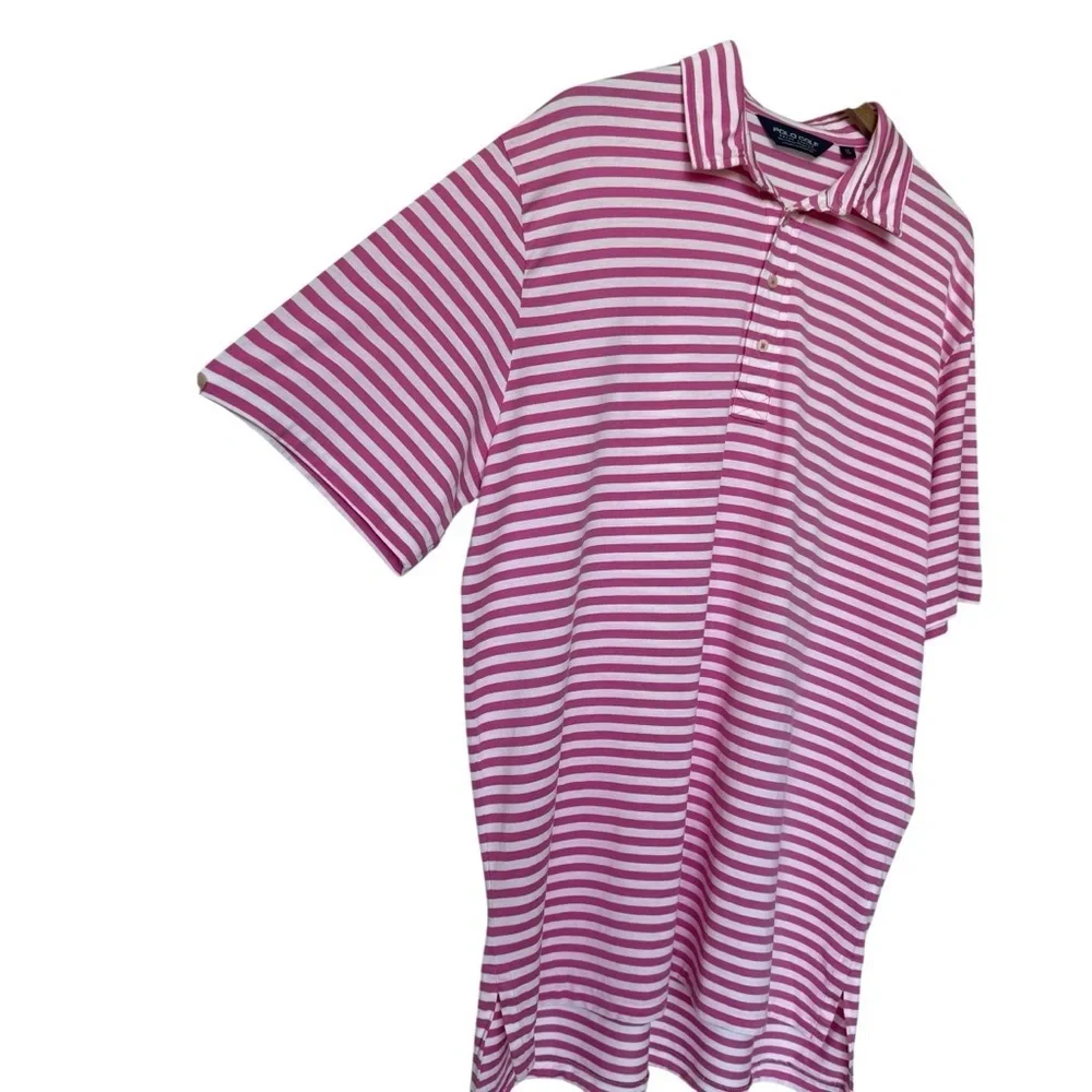 Ralph Lauren Polo Golf Men's XL Pink White Stripe Polo Shirt Short Sleeve Casual
